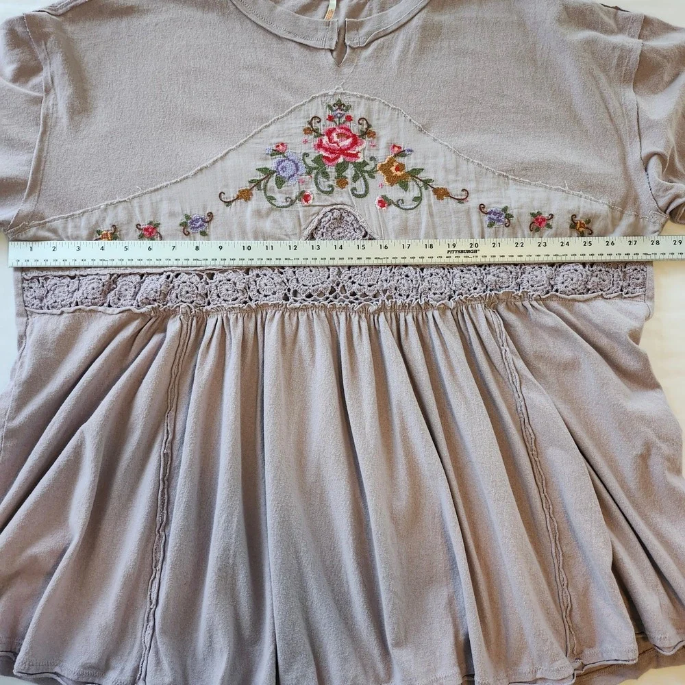 Free People Kennedy Tunic Embroidered Babydoll Top Shirt Crochet Lace Womens XL - Picture 8 of 8